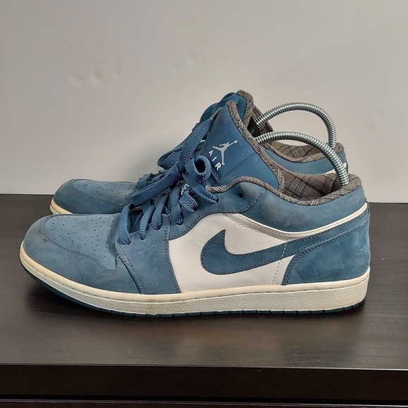 Nike Air Jordan 1 Low Shoes Mens Size 10.5 Blue White Suede Plaid 338145-441‎